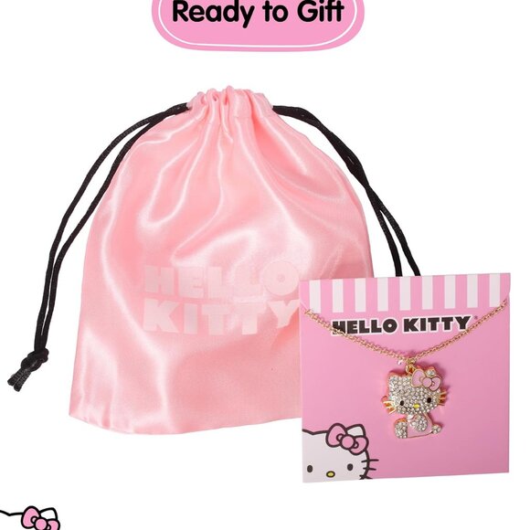 Hello Kitty Pendant Necklace Enamel Crystal 16 3-Inch Adjustable Jewelry - Picture 6 of 6
